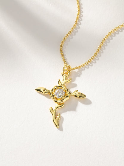 ["Rose Cross Pendant Necklace ", " Gold ", " Product Detail Image ", " Uncommon James"]