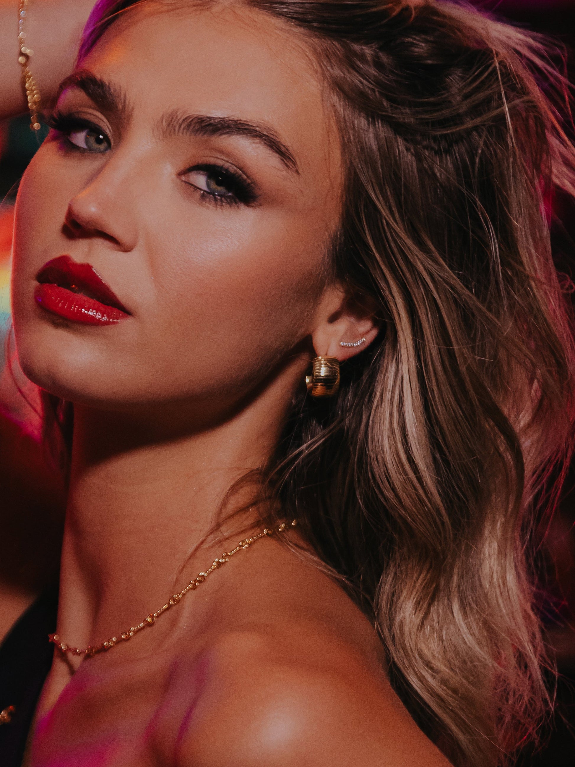 Ribbed Statement Hoop Earrings | Gold | Campaign Image | Uncommon James 