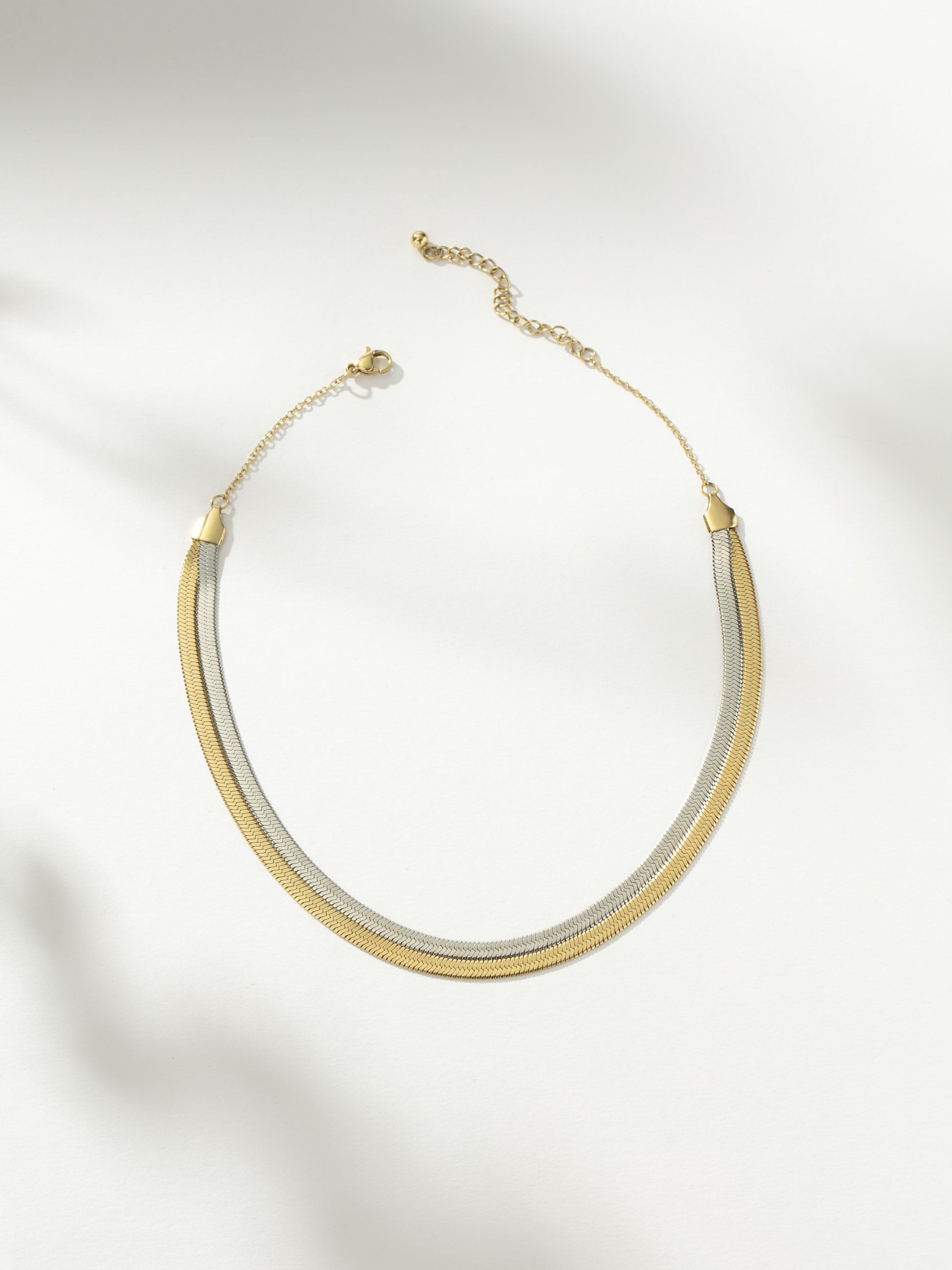 Double Layer Herringbone Chain Necklace | Mixed Metal | Product Image | Uncommon James