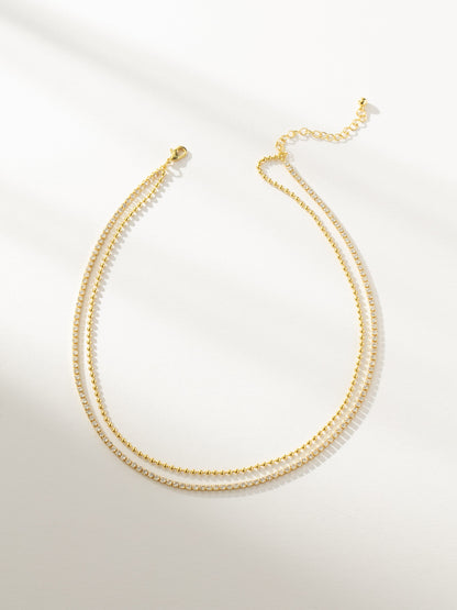 ["Happy Hour Layered Tennis Necklace ", " Gold ", " Product Image ", " Uncommon James"]