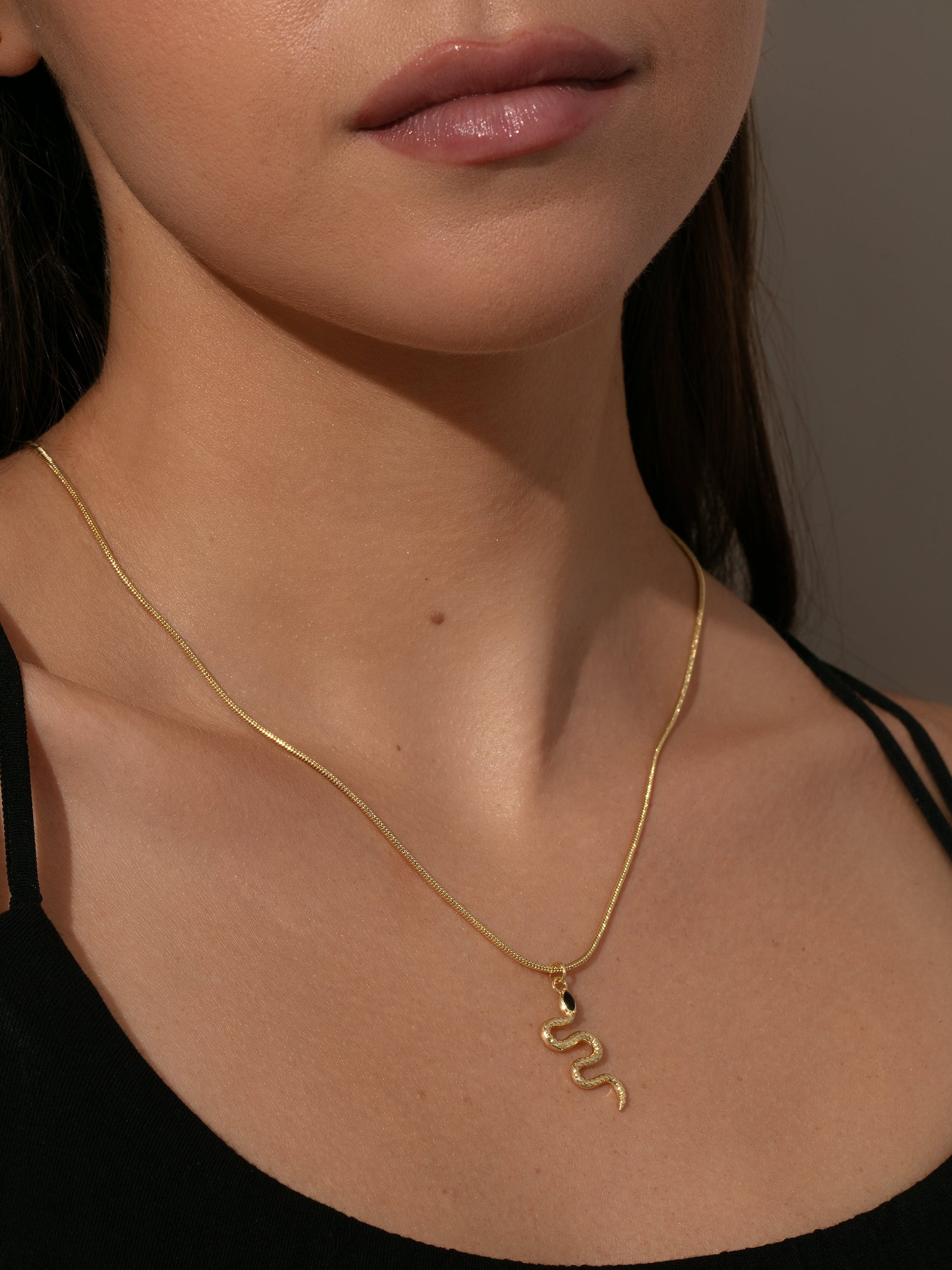 Snake Pendant Necklace | GOLD | Model Image | Uncommon James