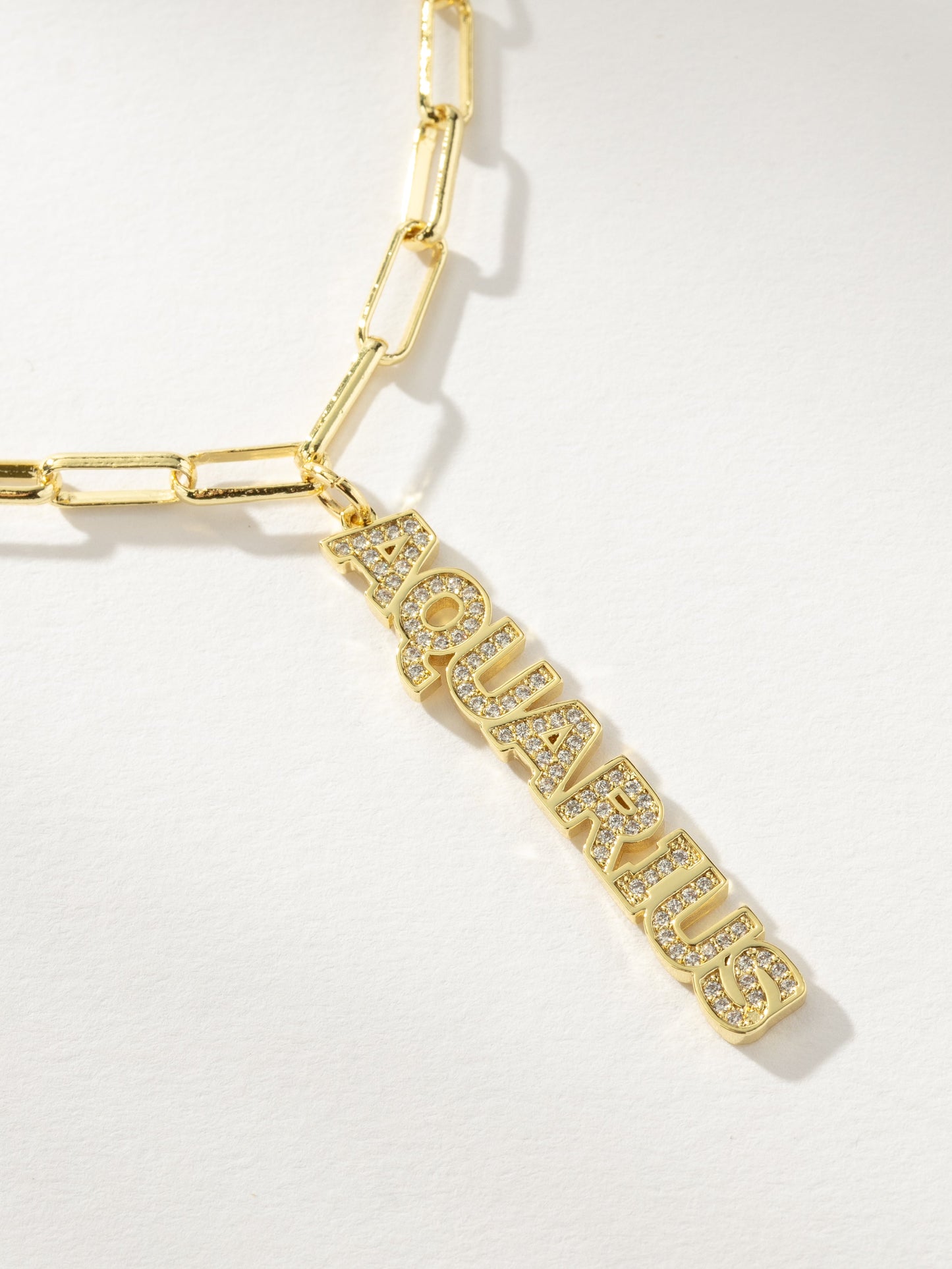 Zodiac Nameplate Pendant Necklace | Gold Aquarius | Product Image | Uncommon James