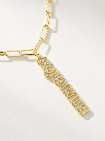 Zodiac Nameplate Pendant Necklace | Gold Aquarius | Product Image | Uncommon James
