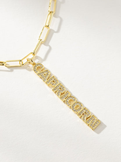 ["Zodiac Nameplate Pendant Necklace ", " Gold Capricorn ", " Product Image ", " Uncommon James"]