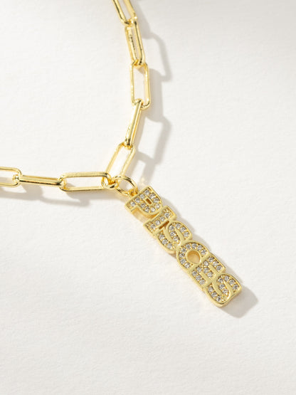 ["Zodiac Nameplate Pendant Necklace ", " Gold Pisces ", " Product Image ", " Uncommon James"]