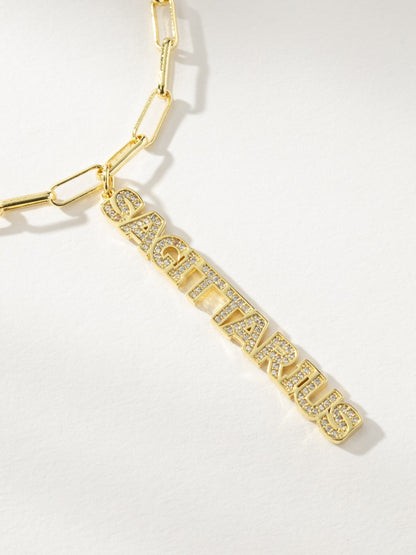 ["Zodiac Nameplate Pendant Necklace ", " Gold Sagittarius ", " Product Image ", " Uncommon James"]