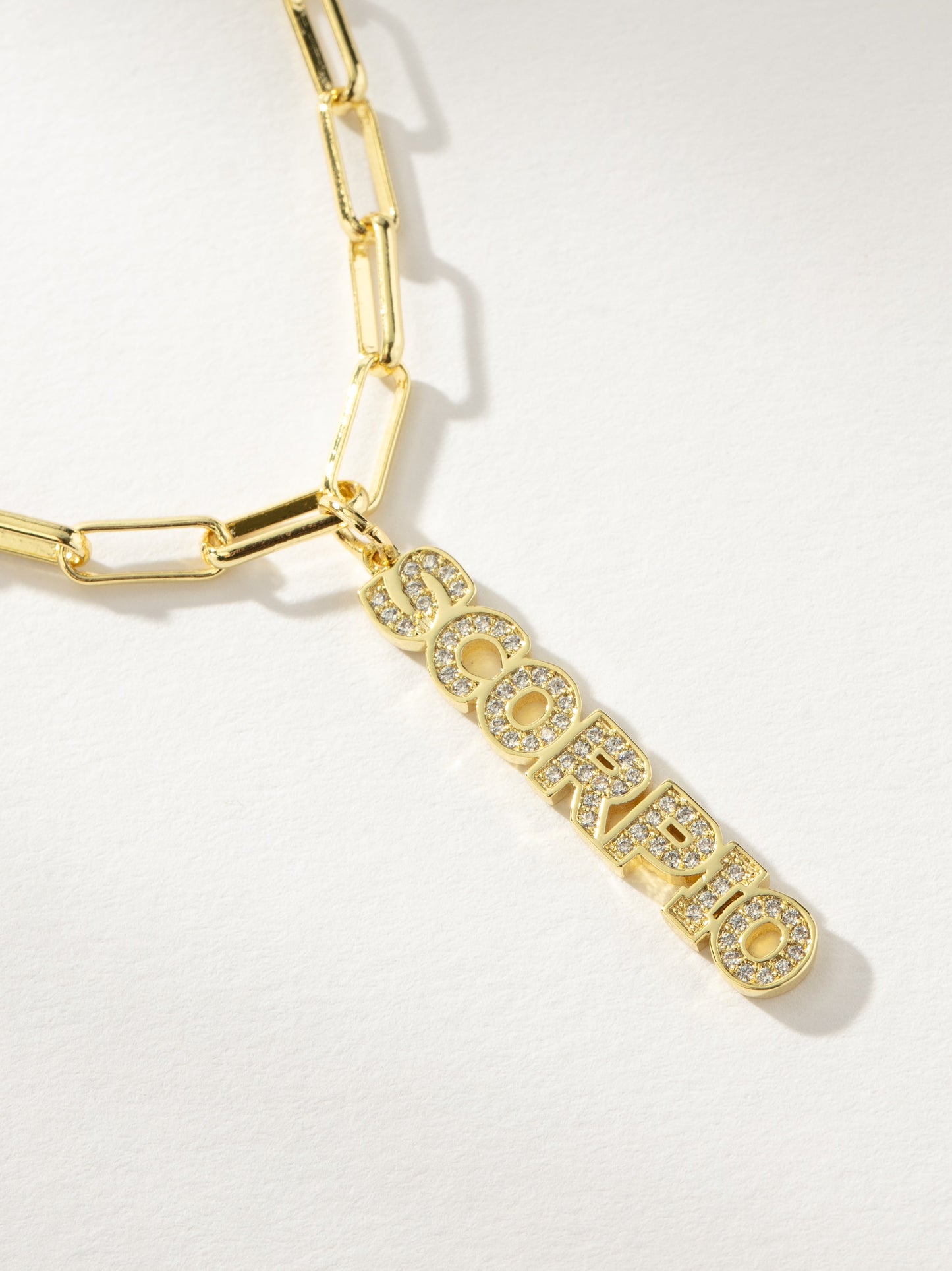 Zodiac Nameplate Pendant Necklace | Gold Scorpio | Product Image | Uncommon James