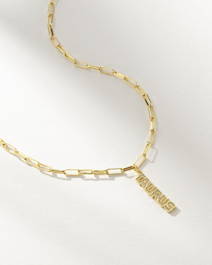 ["Zodiac Nameplate Pendant Necklace ", " Gold Taurus ", " Product Image ", " Uncommon James"]