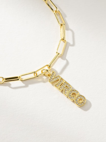 ["Zodiac Nameplate Pendant Necklace ", " Gold Virgo ", " Product Image ", " Uncommon James"]