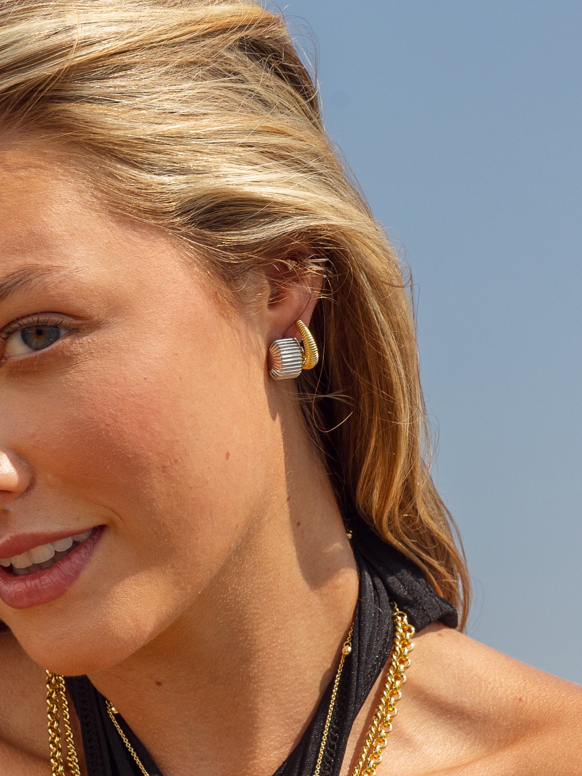 Santorini Ribbed Hoop Earrings | Gold | Lifestyle Image | Uncommon James