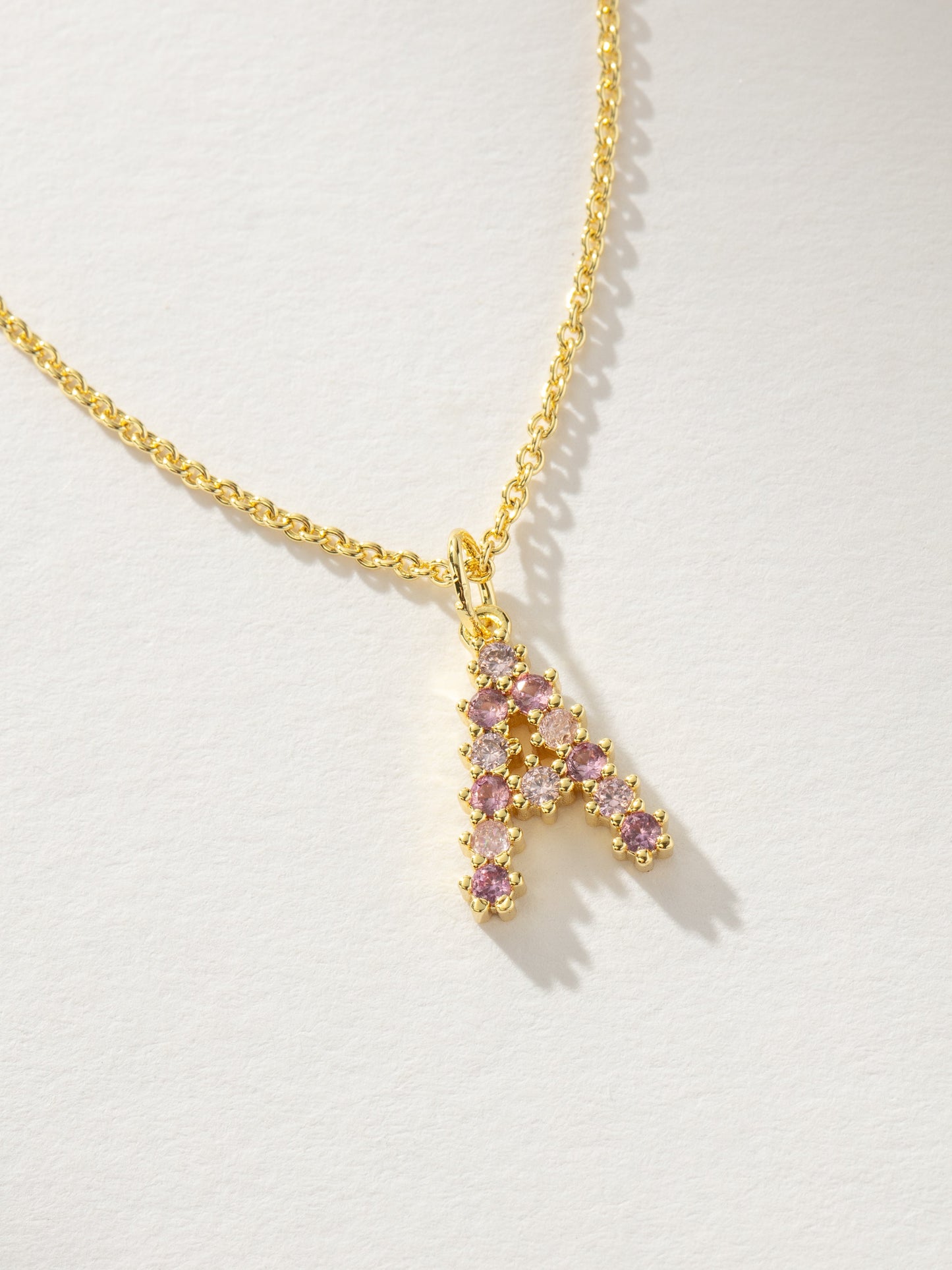 Pretty In Pink Initial Necklace | Gold A | Product Detail Image | Uncommon James