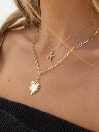 ["Pretty In Pink Initial Necklace ", " Gold ", " Lifestyle Image ", " Uncommon James"]