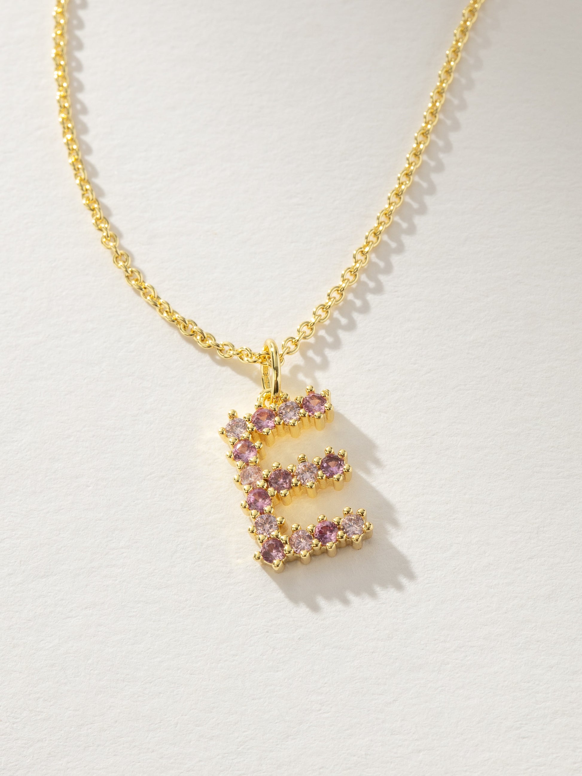 Pretty In Pink Initial Necklace | Gold E | Product Detail Image | Uncommon James