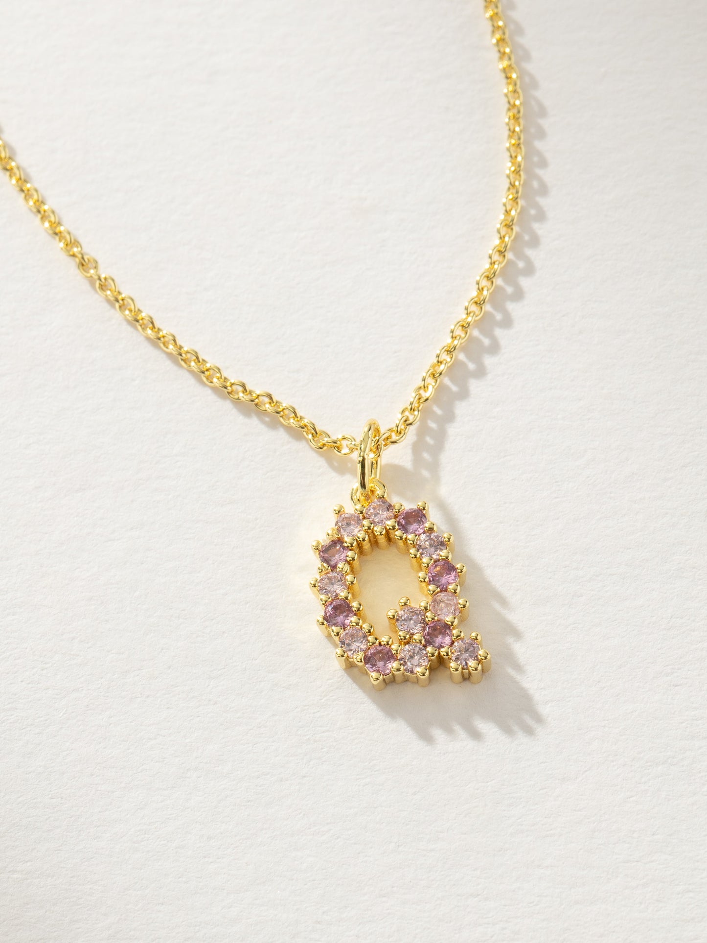 Pretty In Pink Initial Necklace | Gold Q | Product Detail Image | Uncommon James