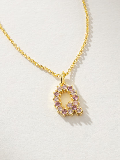 ["Pretty In Pink Initial Necklace ", " Gold Q ", " Product Detail Image ", " Uncommon James"]