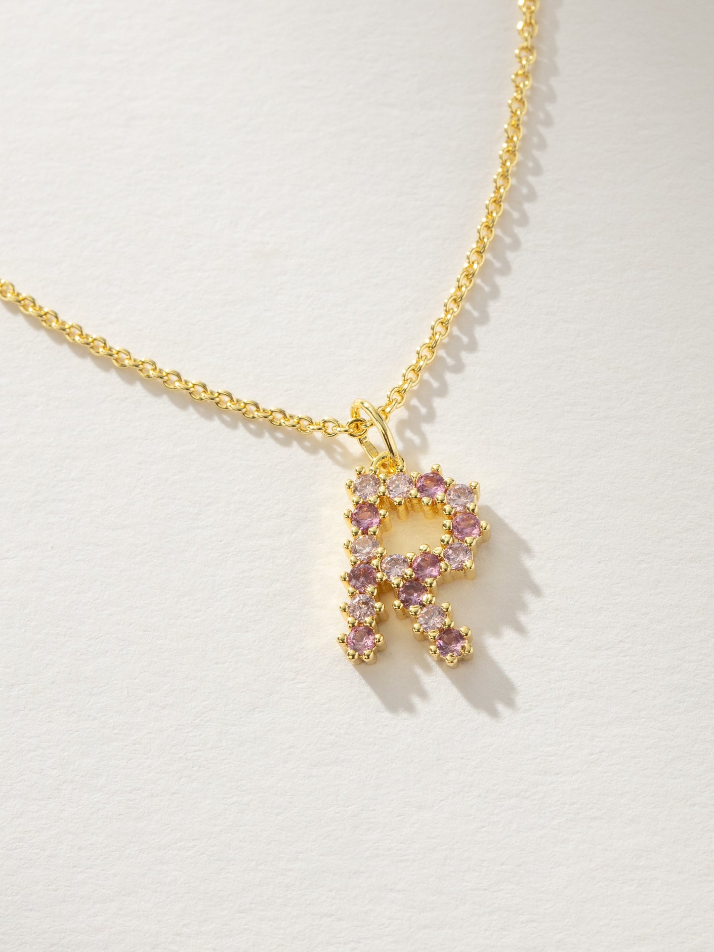 Pretty In Pink Initial Necklace | Gold R | Product Detail Image | Uncommon James