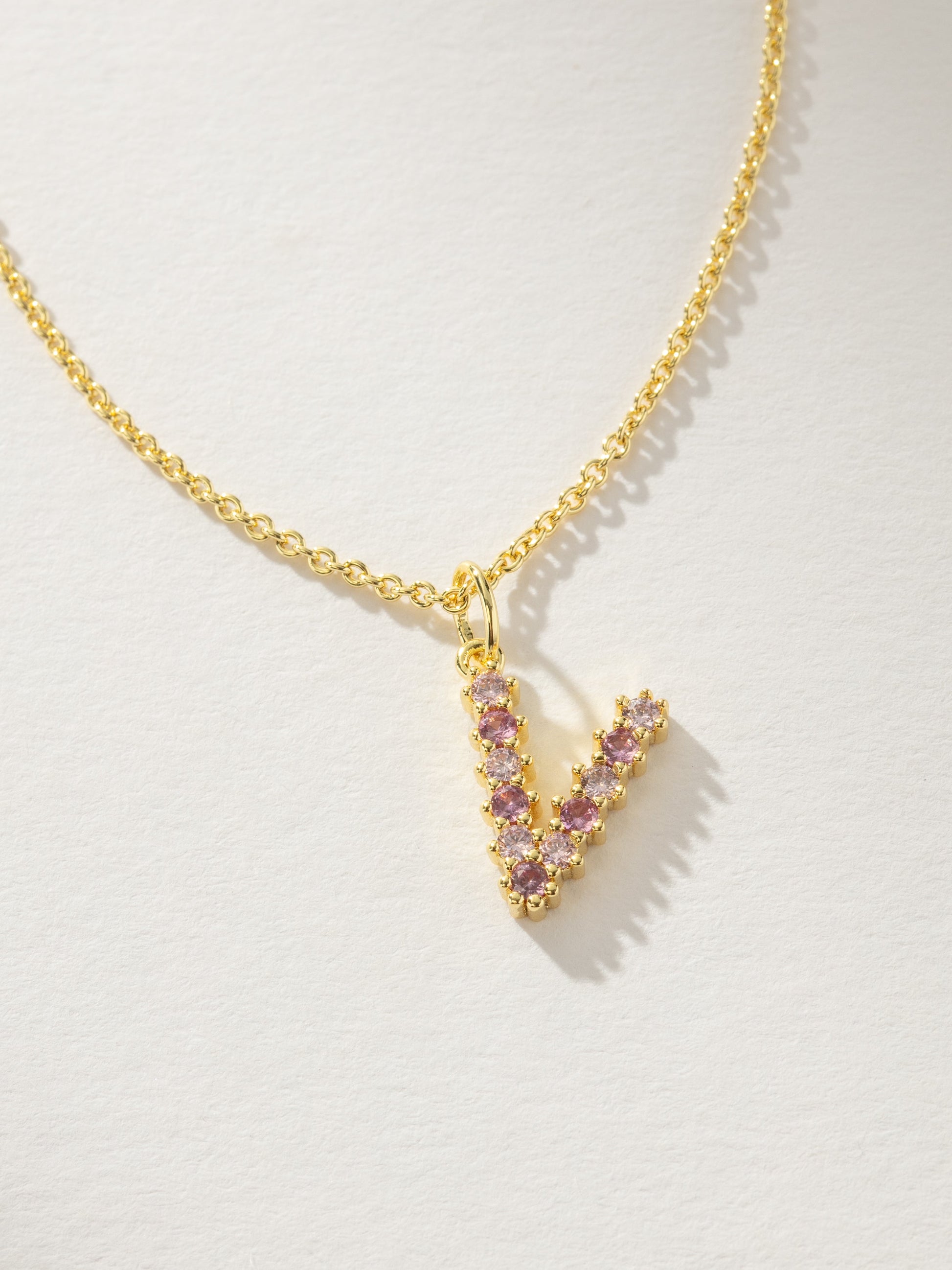 Pretty In Pink Initial Necklace | Gold V | Product Detail Image | Uncommon James