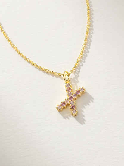 ["Pretty In Pink Initial Necklace ", " Gold X ", " Product Detail Image ", " Uncommon James"]