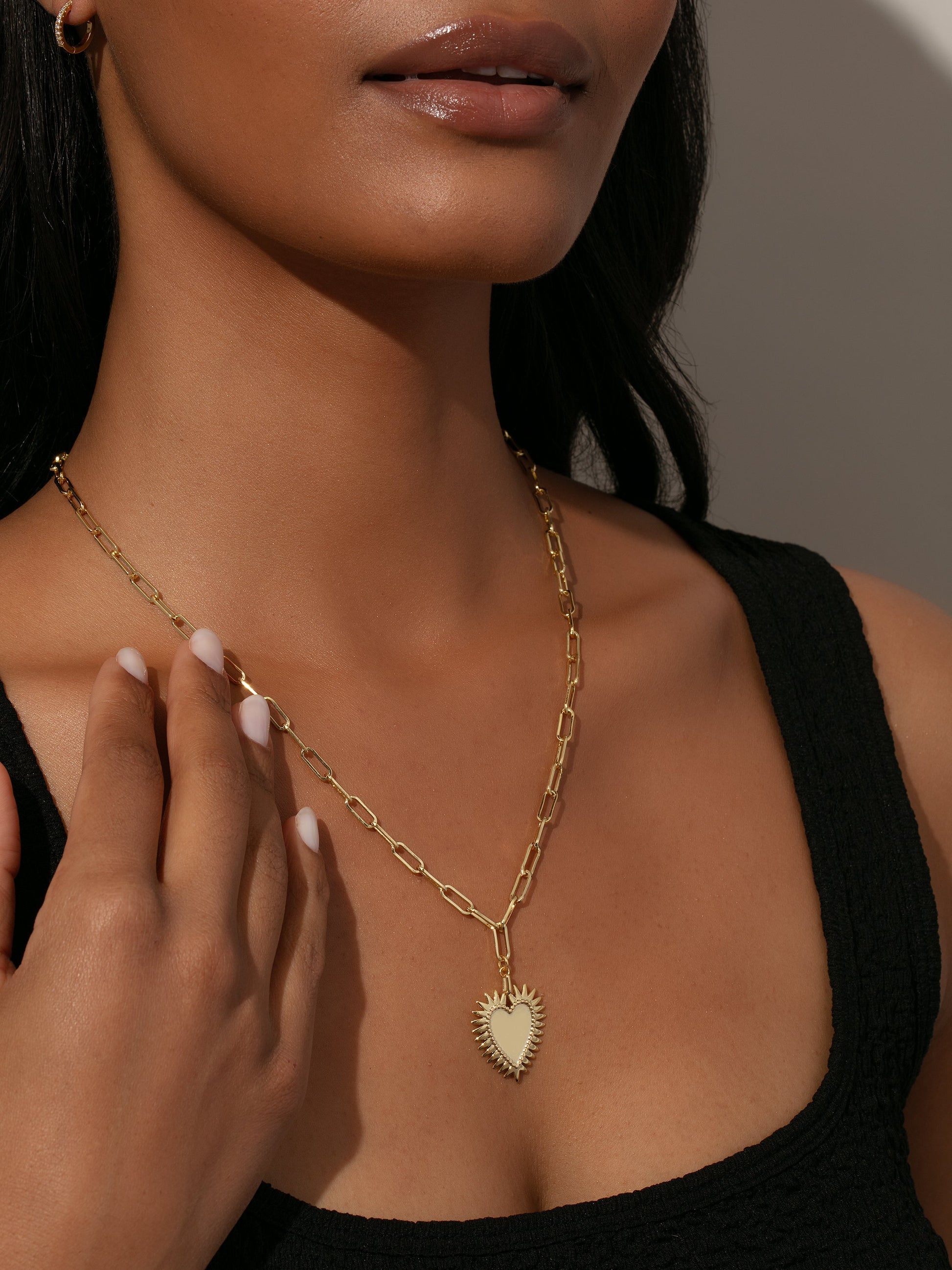 Hopeless Romantic Heart Necklace | Gold | Model Image | Uncommon James