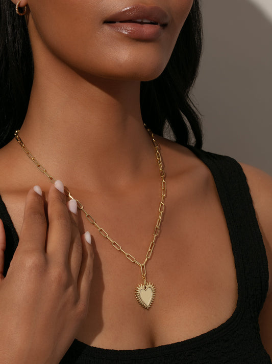 Hopeless Romantic Heart Necklace | Gold | Model Image | Uncommon James