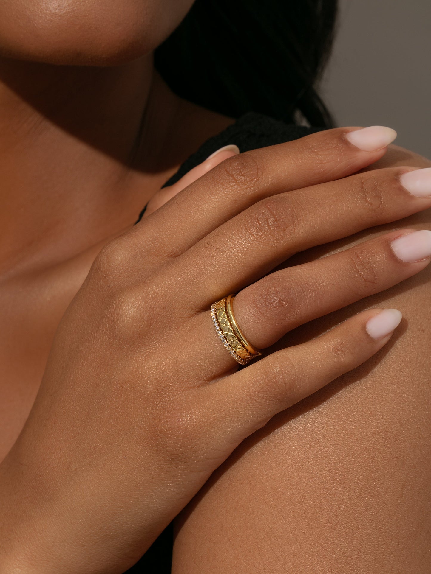Glamour Girl Ring Stack (Set of 3) | Gold | Model Image | Uncommon James