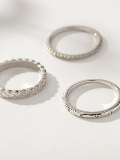 ["Glamour Girl Ring Stack (Set of 3) ", " Silver ", " Product Detail Image ", " Uncommon James"]