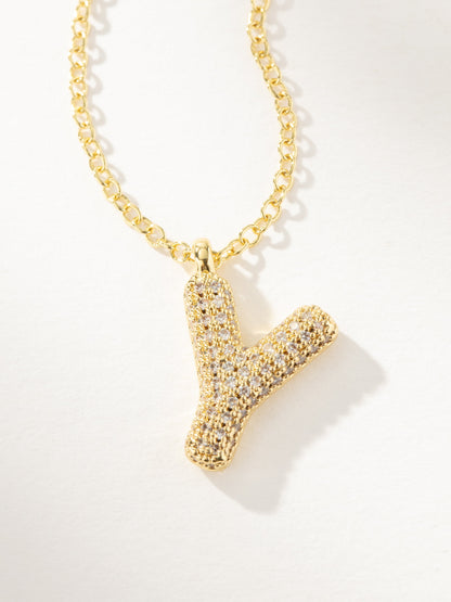 ["Bubble Letter Necklace 2.0 ", " Gold Y ", " Product Image ", " Uncommon James"]