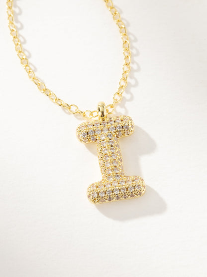 ["Bubble Letter Necklace 2.0 ", " Gold I ", " Product Image ", " Uncommon James"]