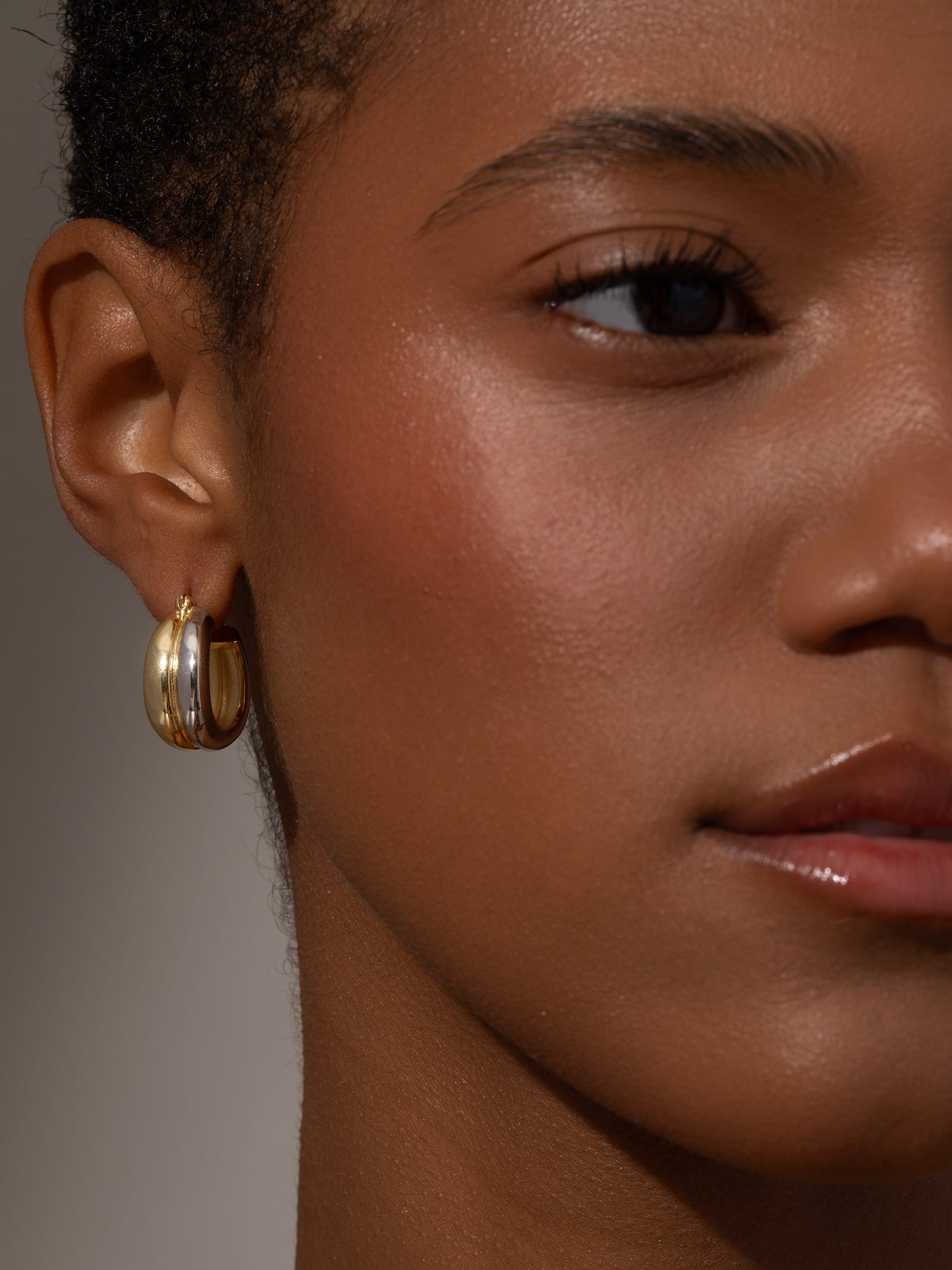 Mixed Metal Dome Hoop Earrings | Mixed Metal | Model Image | Uncommon James