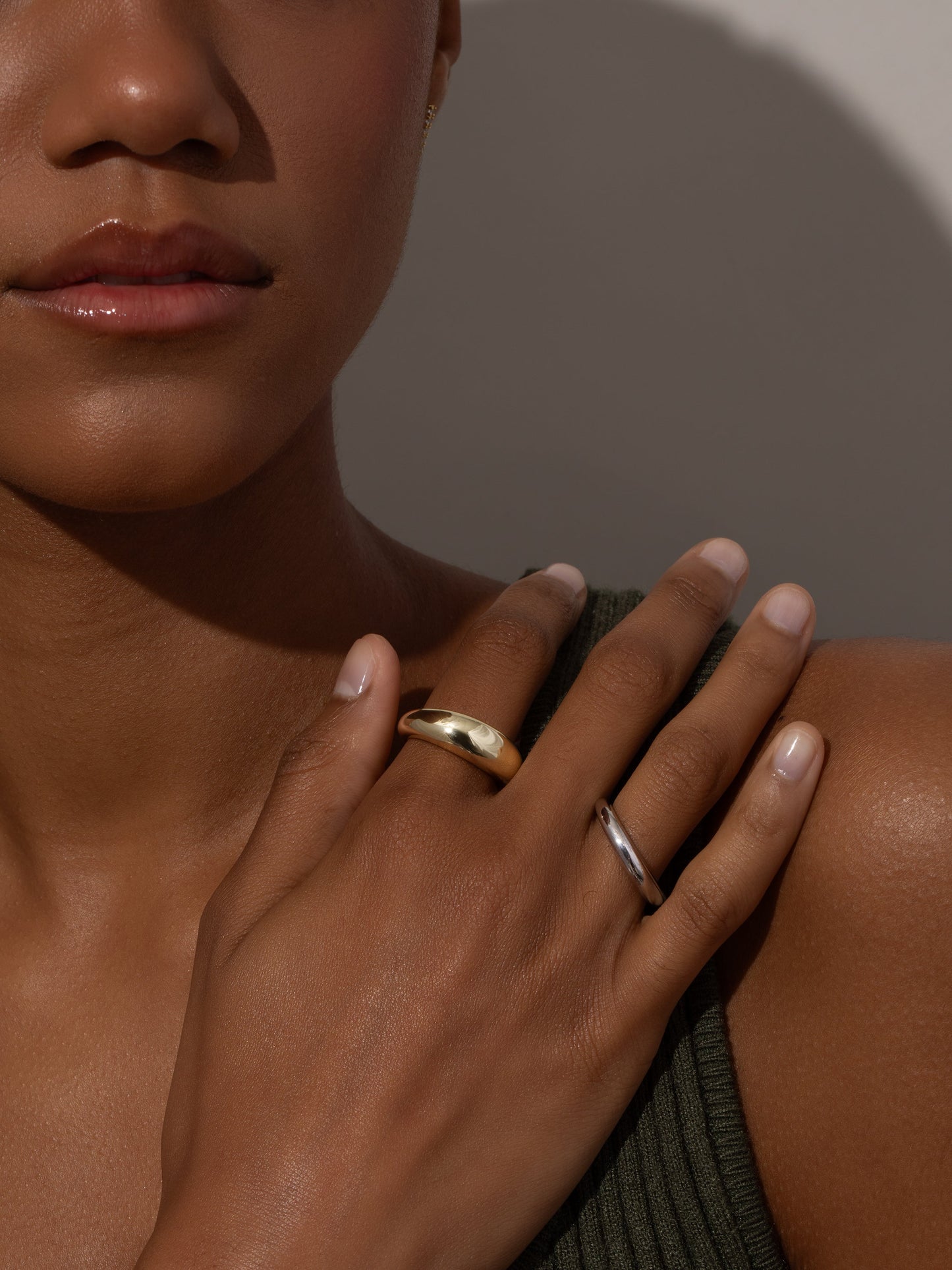 Mixed Metal Dome Ring Stack (Set of 2) | Mixed Metal | Model Image | Uncommon James