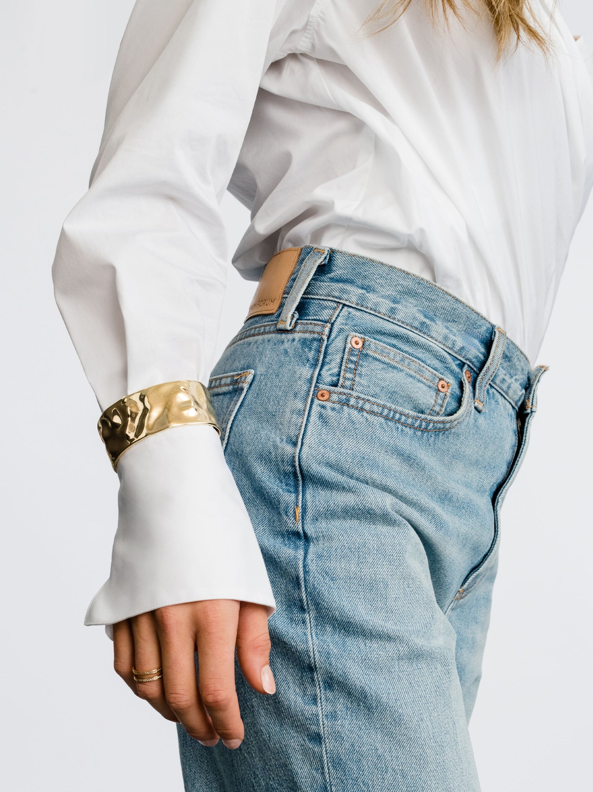 Crushed Statement Cuff Bracelet | Gold | Model Image | Uncommon James