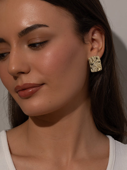 ["Crushed Statement Stud Earrings ", " Gold ", " Model Image ", " Uncommon James"]