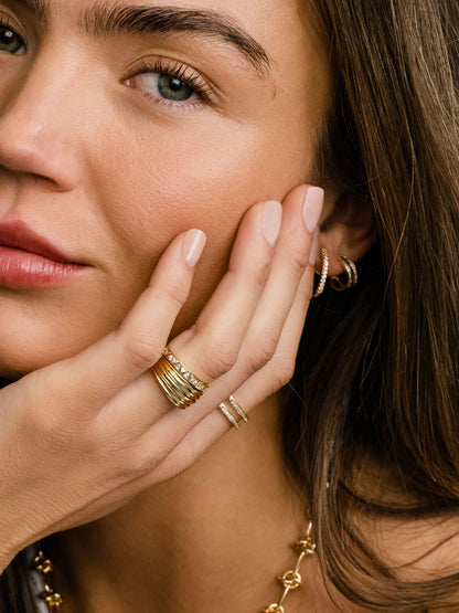 ["Whim Pavé Double Hoop Earrings ", " Gold ", " Model Image ", " Uncommon James"]