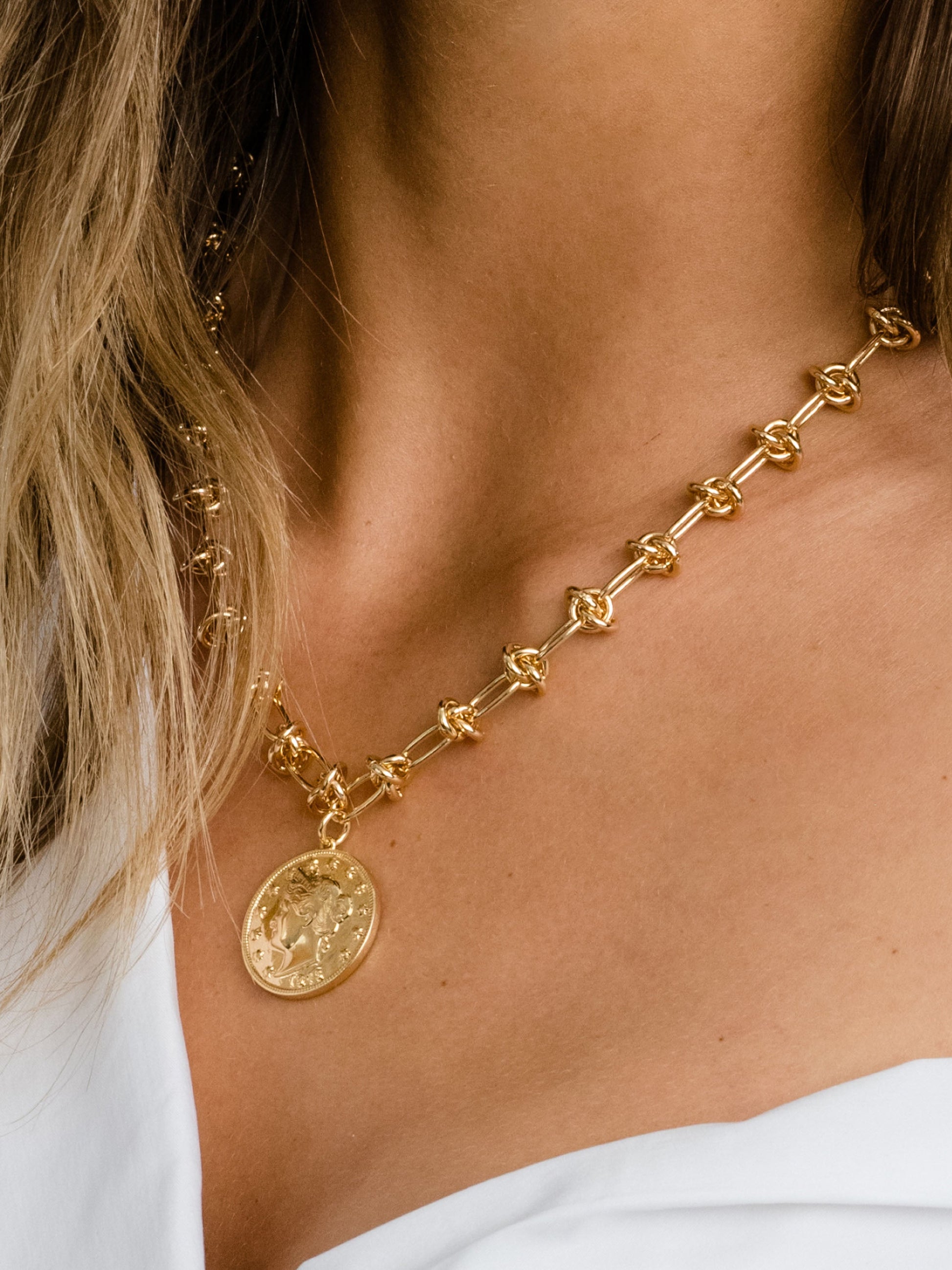 Lady Liberty Coin Necklace | Gold | Model Image | Uncommon James