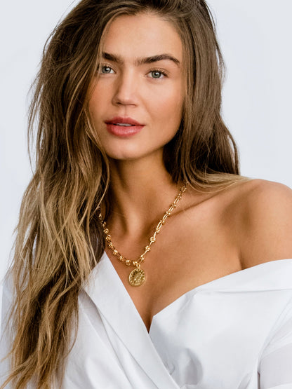 ["Lady Liberty Coin Necklace ", " Gold ", " Model Image ", " Uncommon James"]