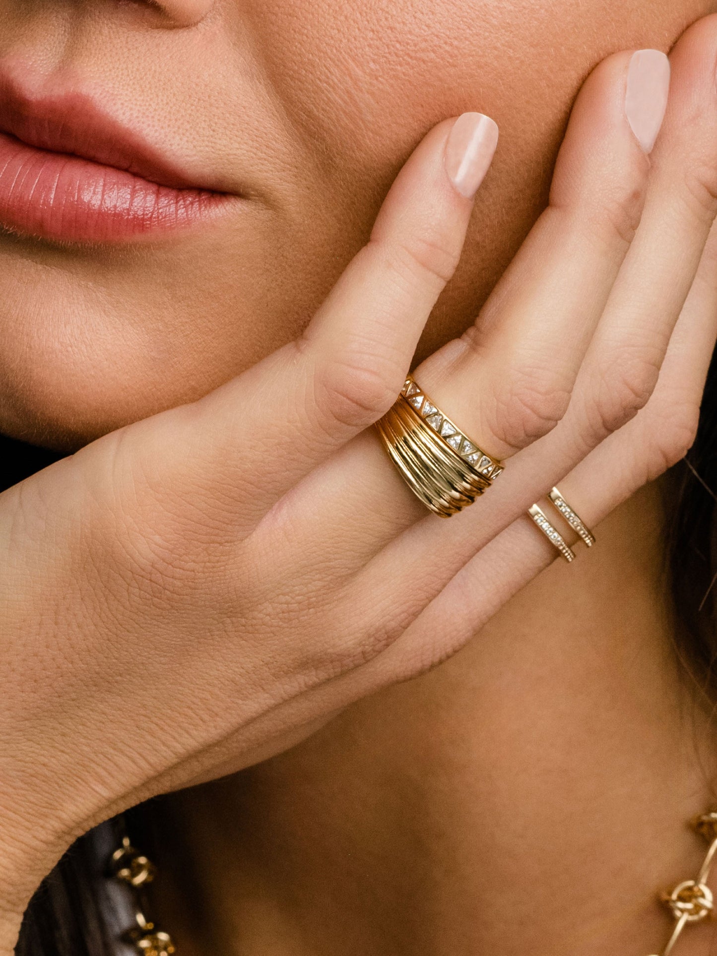 Chateau Statement Ring (Set of 2) | Gold | Model Image | Uncommon James