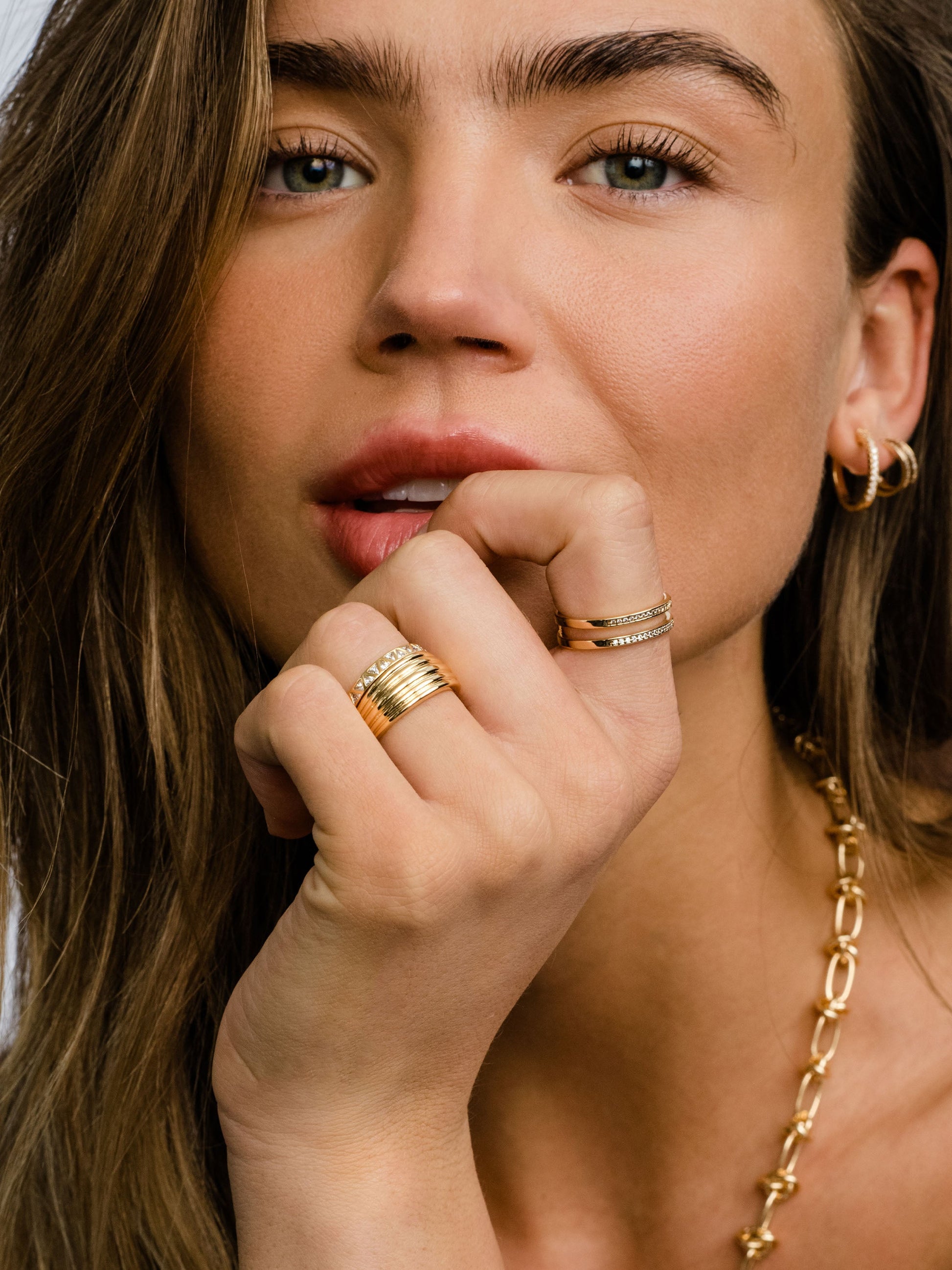 Whim Pavé Stacked Ring | Gold | Model Image | Uncommon James