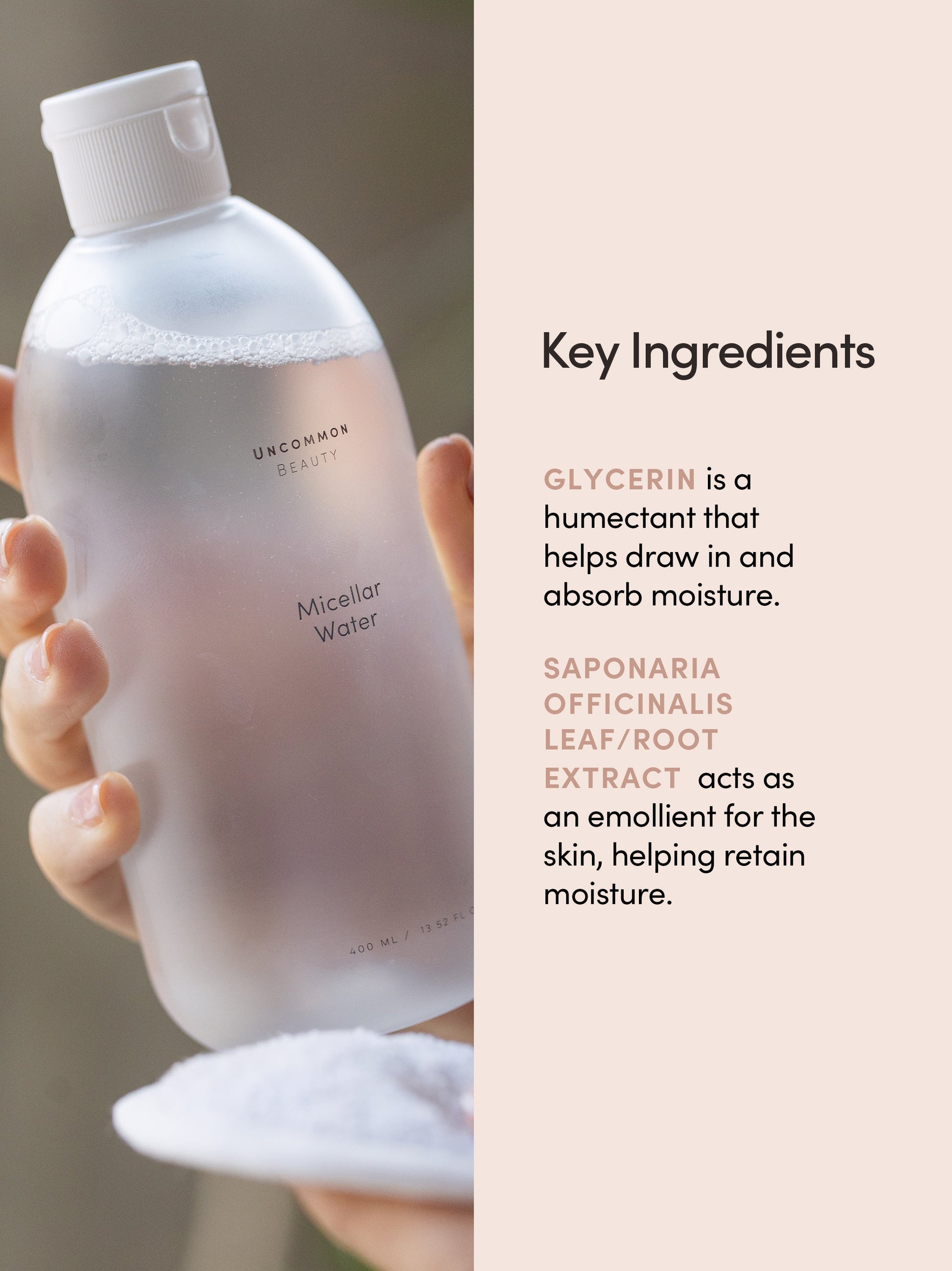 Micellar Water | Full Size / 13.52 fl oz | Ingredient Image| Uncommon Beauty