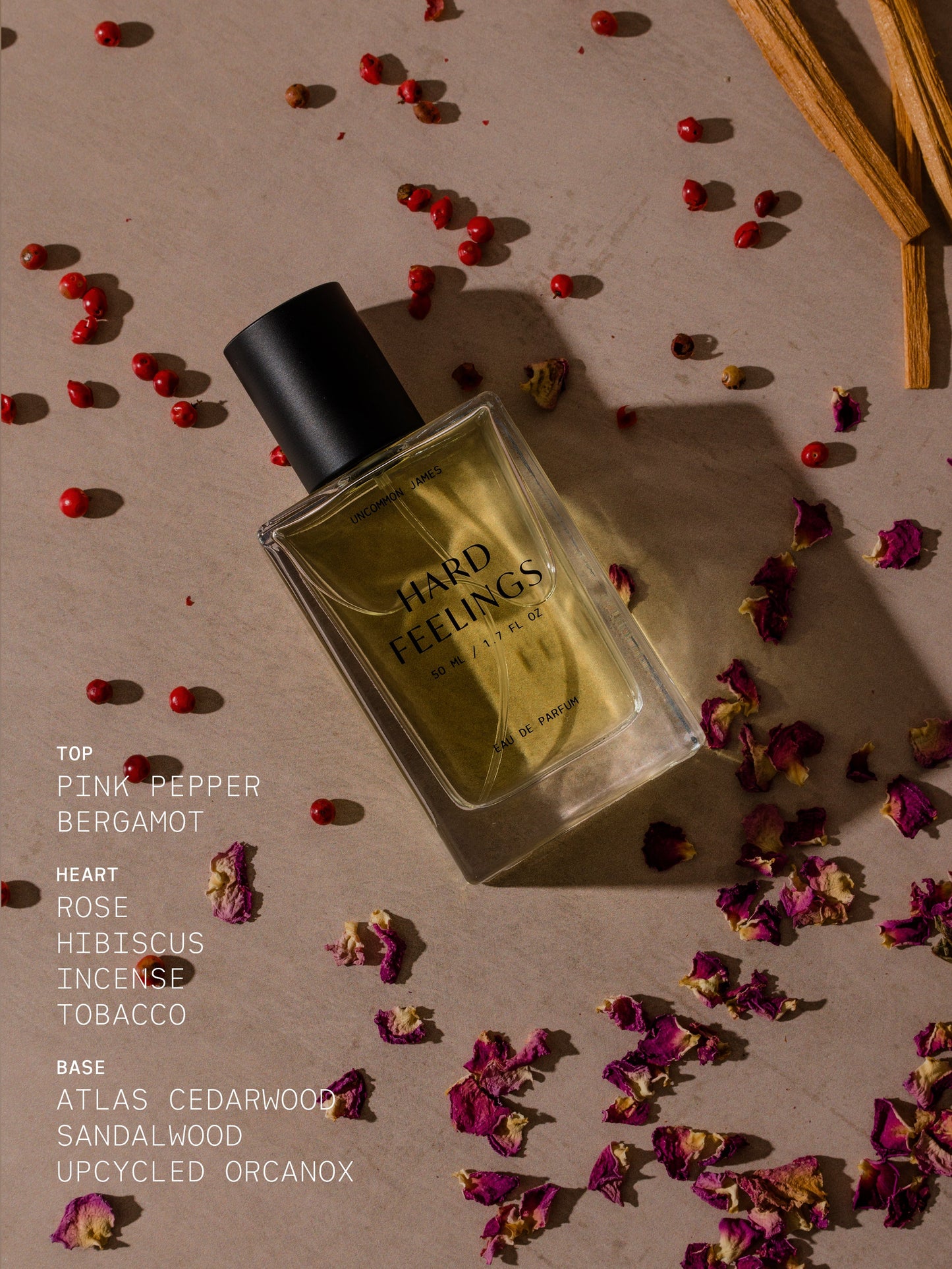 Hard Feelings Eau De Parfum | Full Size / 1.75 fl oz | Ingredient Image | Uncommon James