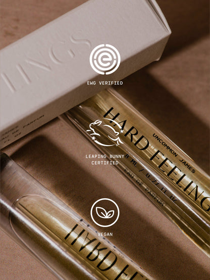 ["Hard Feelings Eau De Parfum ", " Travel / .27 fl oz ", " Badge Promise Image ", " Uncommon James"]
