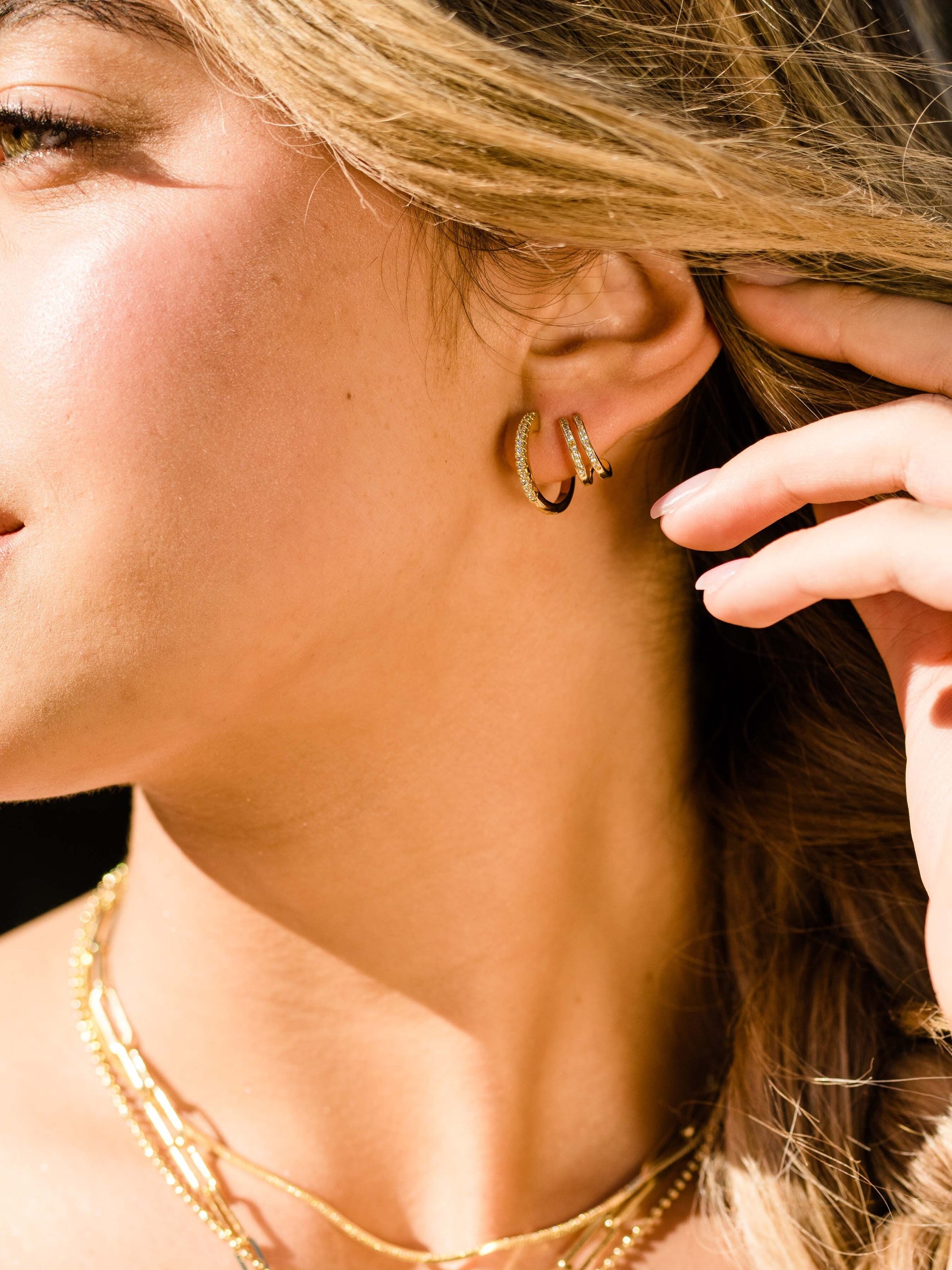 Triple Threat Pavé Hoop Earring Set | Gold | Campaign Image | Uncommon James