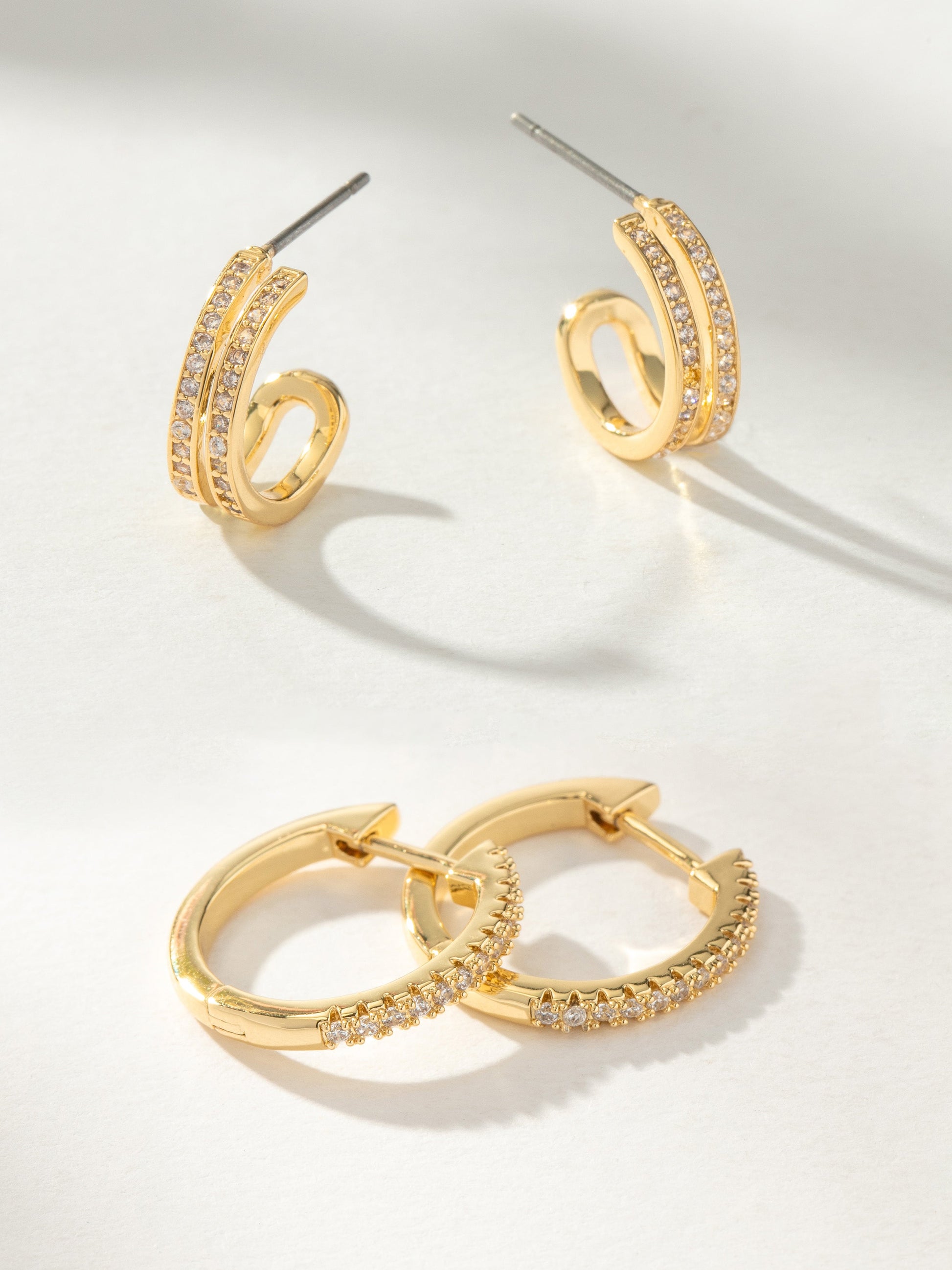 Triple Threat Pavé Hoop Earring Set | Gold | Model Image | Uncommon James