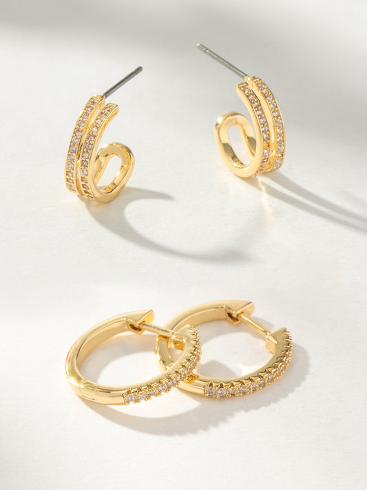 Triple Threat Pavé Hoop Earring Set | Gold | Campaign Image | Uncommon James