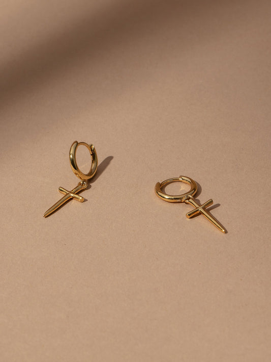 Cross Vermeil Huggies | Gold Vermeil | Product Image | Uncommon James