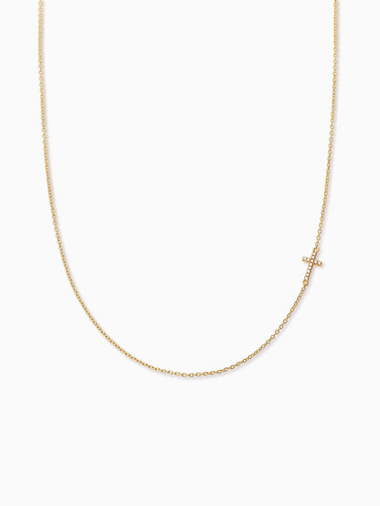 ["Side Cross Vermeil Necklace ", " Gold Vermeil ", " Product Detail Image ", " Uncommon James"]