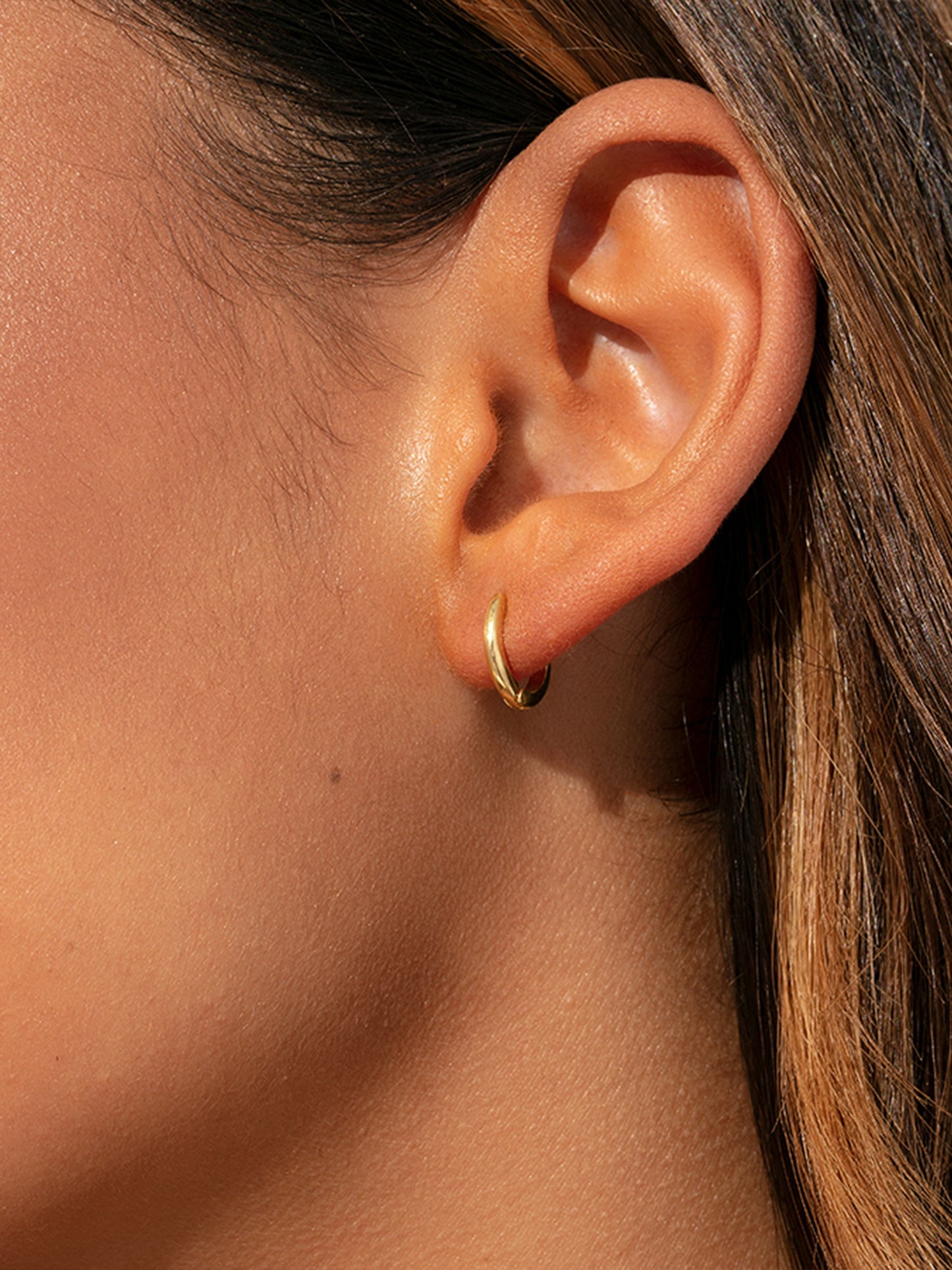 Mini Everyday Vermeil Huggies | Gold Vermeil | Model Image 2 | Uncommon James