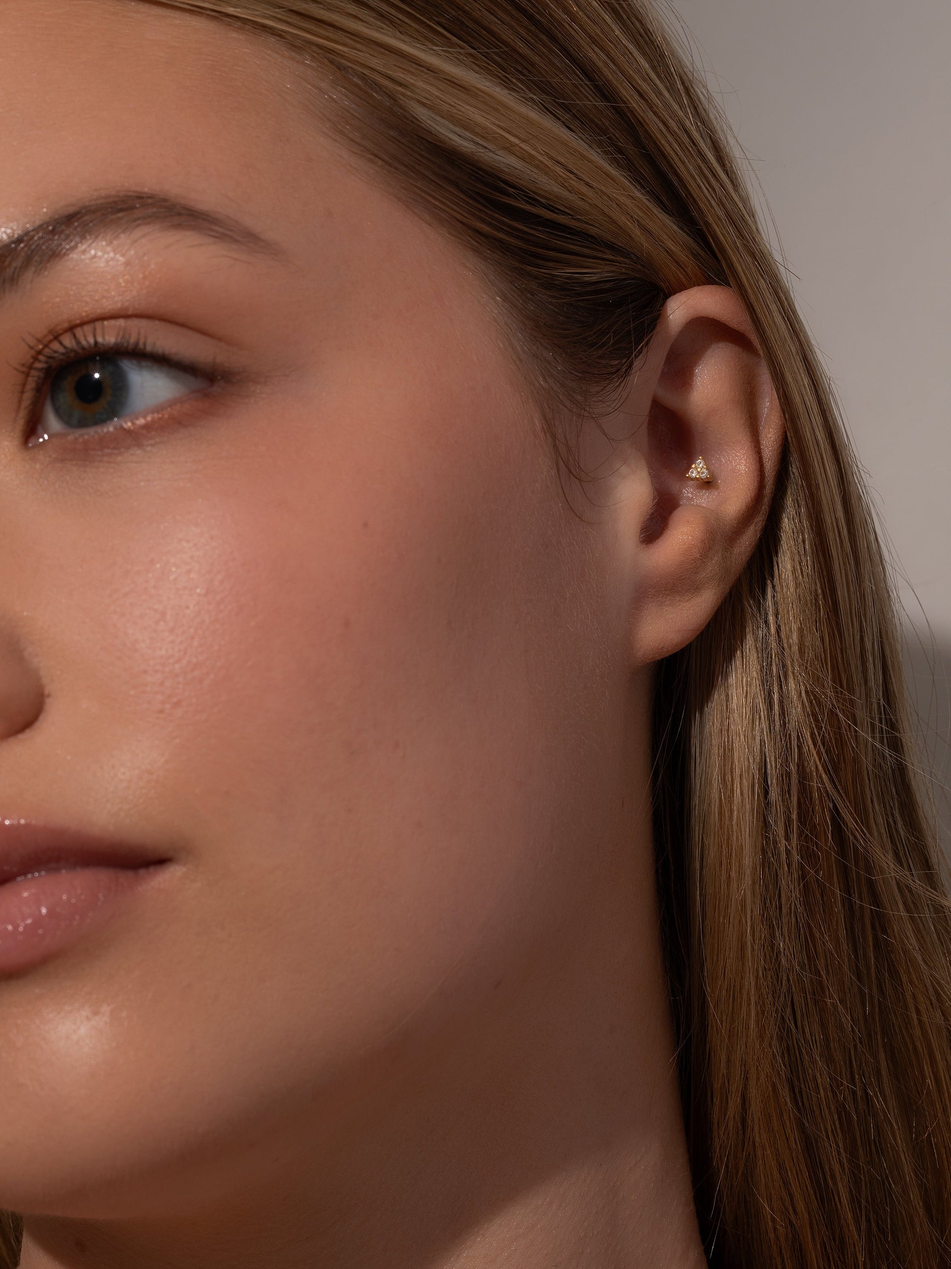 Triangle Diamond Flat Back Earring | Gold Vermeil | Model Image | Uncommon James