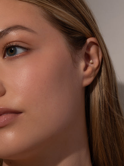 ["Triangle Diamond Flat Back Earring ", " Gold Vermeil ", " Model Image ", " Uncommon James"]
