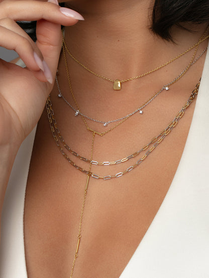 ["Mixed Dainty Paperclip Chain Necklace ", " Mixed Metal ", " Lifestyle Image ", " Uncommon James"]