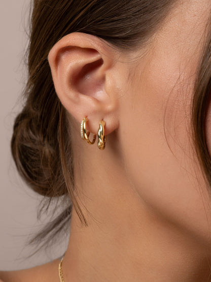 ["Vermeil Twisted Hoop Earrings ", " Gold Vermeil ", " Campaign Image ", " Uncommon James"]